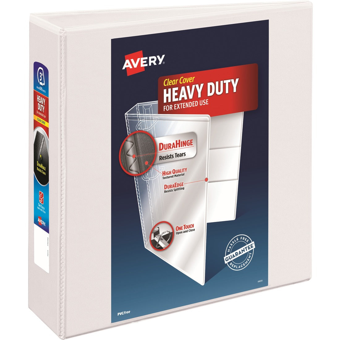 Avery® Heavy-Duty View 3 Ring Binder, 3" One Touch Slant Rings, Holds 8.5" x 11" Paper, White (79793)