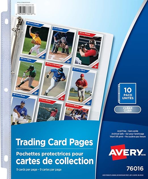 Avery Trading Card Sleeves Pages Holders for Pokmon, Magic The Gathering, MLB Baseball, NFL Football, Card Sleeves, Acid Free, 10 Sheets, 9 Cards per Sheet (76016)