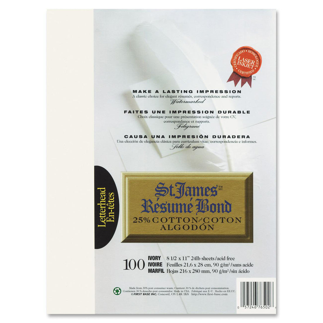 St. James® Laser, Inkjet Copy & Multipurpose Paper - 0% Recycled