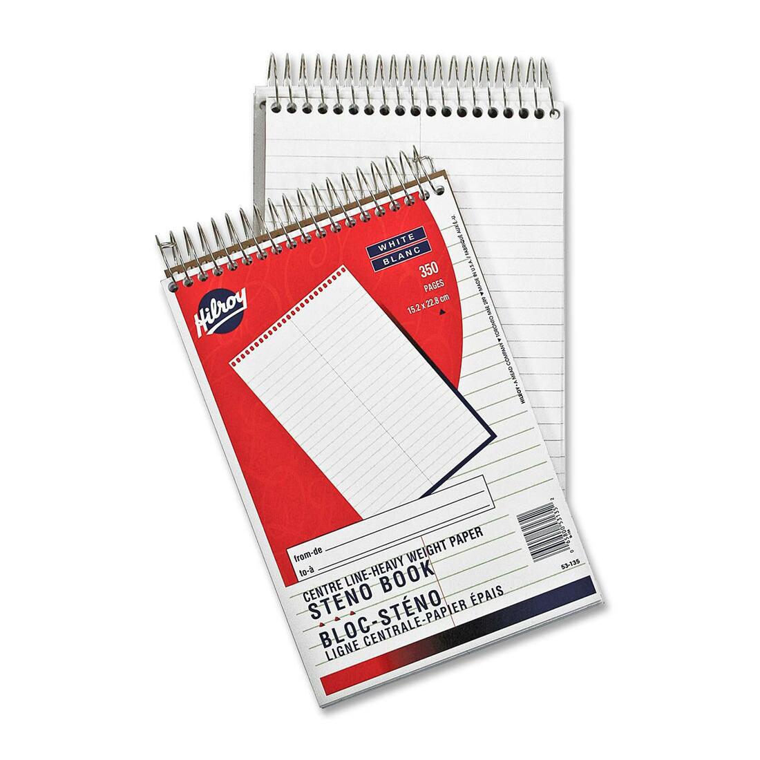 Hilroy Stenographer's Notebook - 350 Sheets - Plain - Spiral - 6" x 9" - White Paper - 1Each