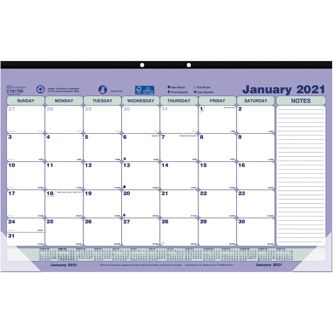 [English] Brownline 2024 Calendar Desk Pads 17 3/4" x 10 7/8" (Smaller Version)