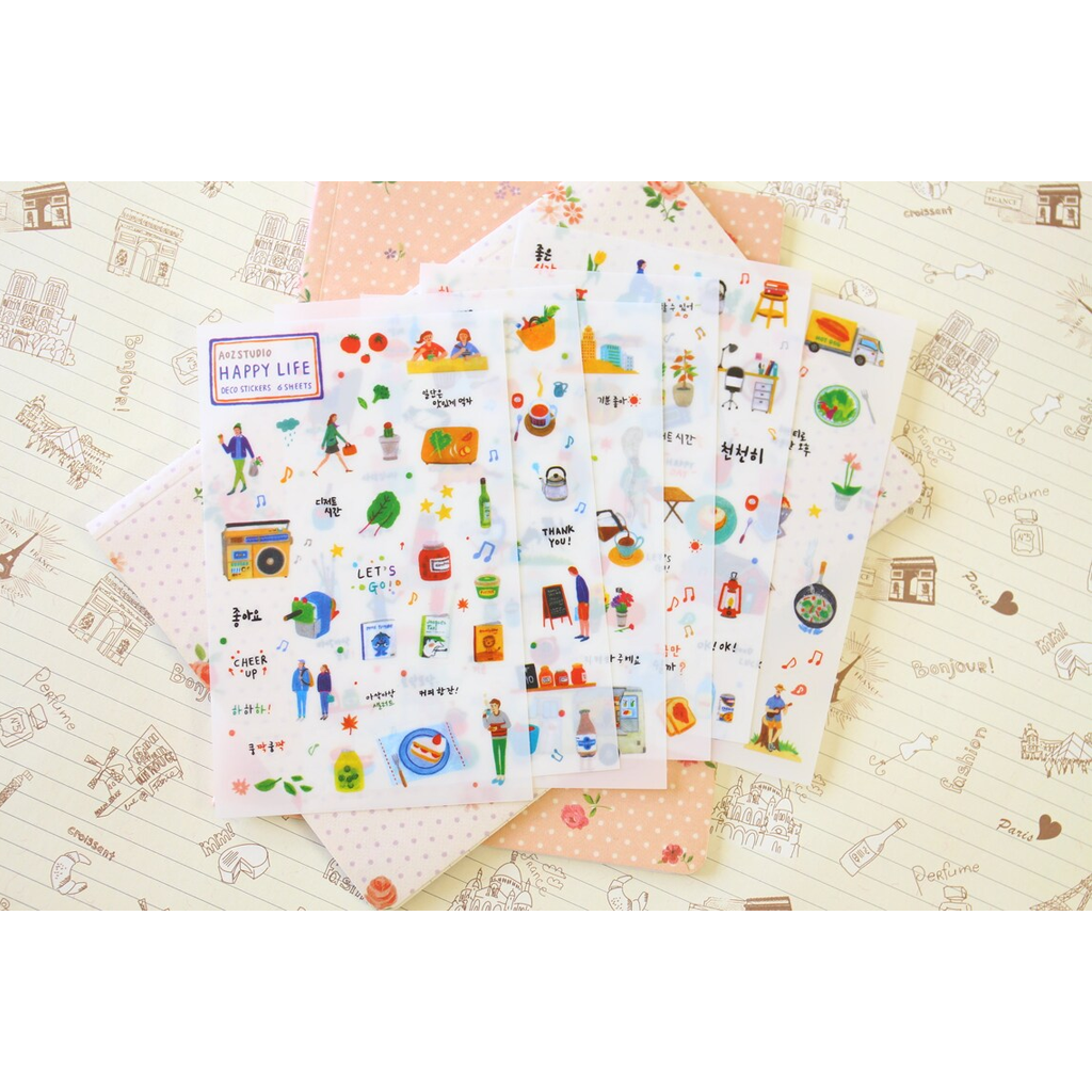 AOZ Studio Happy Life Floral & Cartoon Deco Stickers