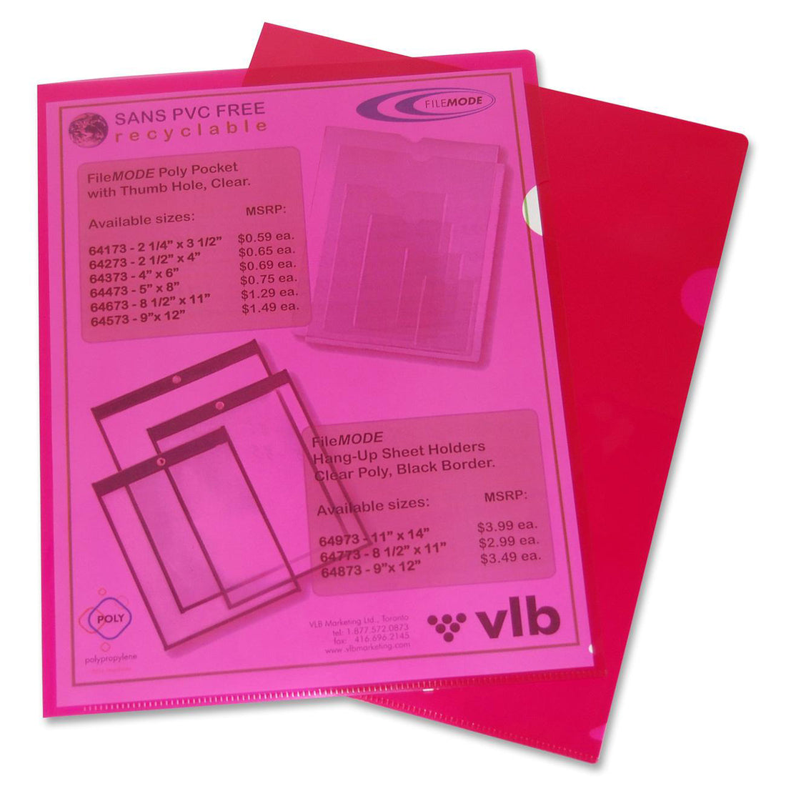 VLB Poly View Folder - Letter - 8 1/2" x 11" Sheet Size - Polypropylene - Red - 10 / Pack