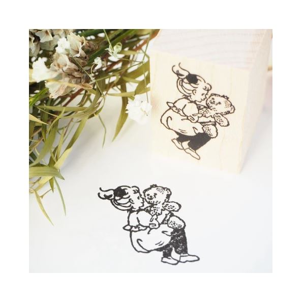 Krimgen Rubber Stamp Girl Hugging Teddy Bear