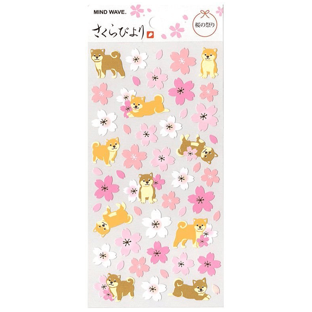 Mind Wave Sticker - Dog & Sakura Flower