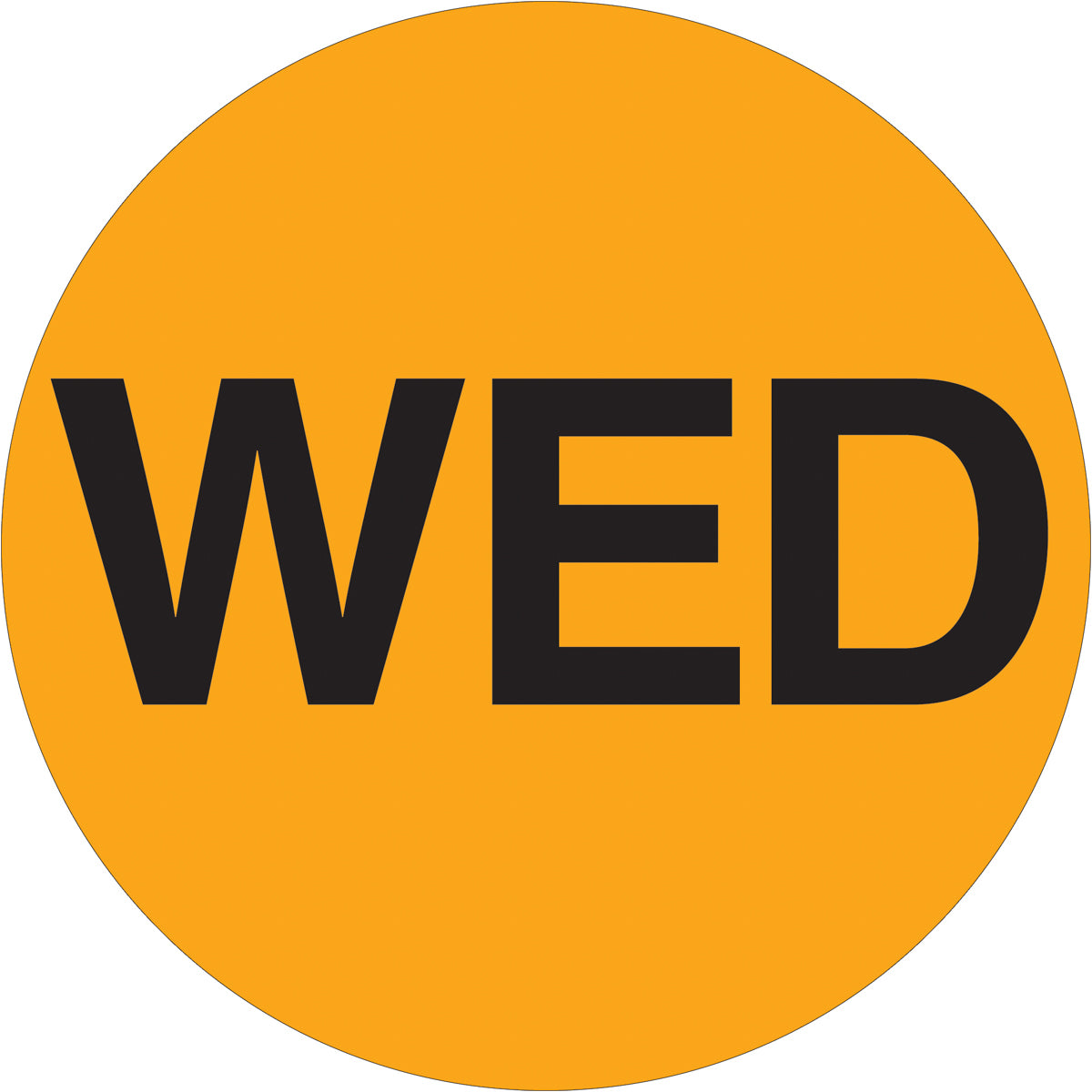 1" Circle - "WED" (Fluorescent Orange) Days of the Week Labels 500/Roll