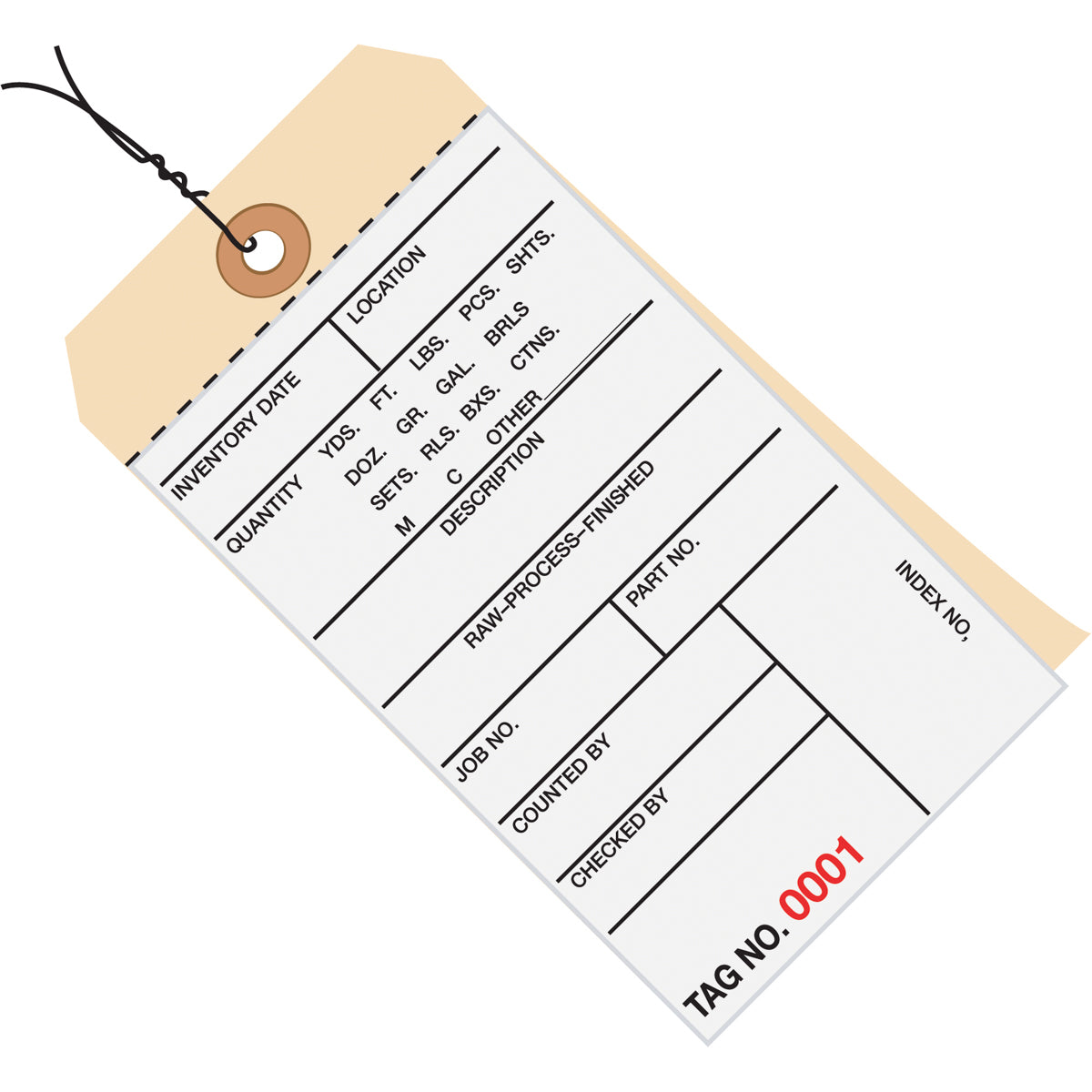 6 1/4 x 3 1/8 - (3000-3499) Inventory Tags 2 Part Carbonless Stub Style #8 - Pre-Wired 500/Case