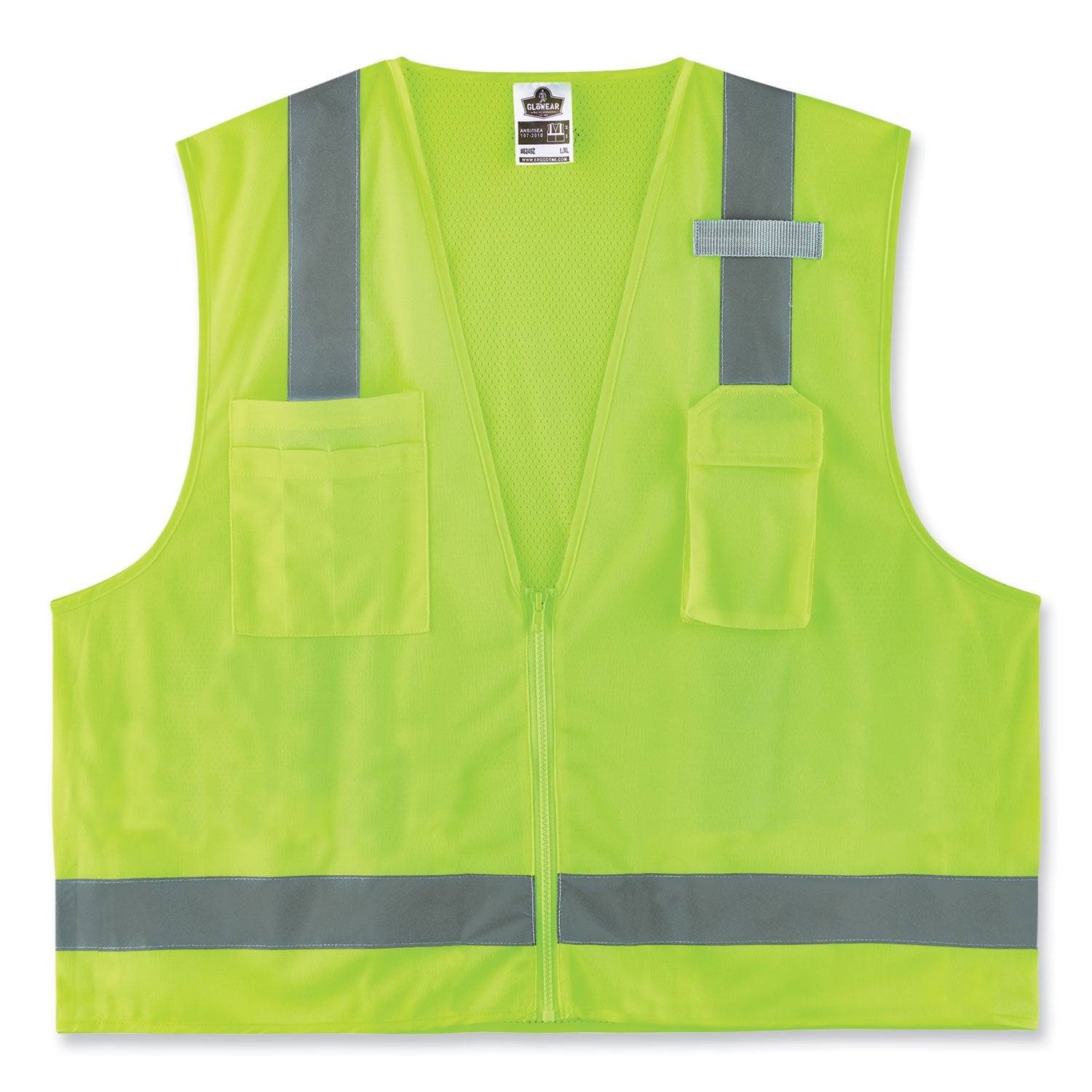 GloWear 8249Z-S Single Size Class 2 Economy Surveyors Zipper Vest, Polyester, Small, Lime