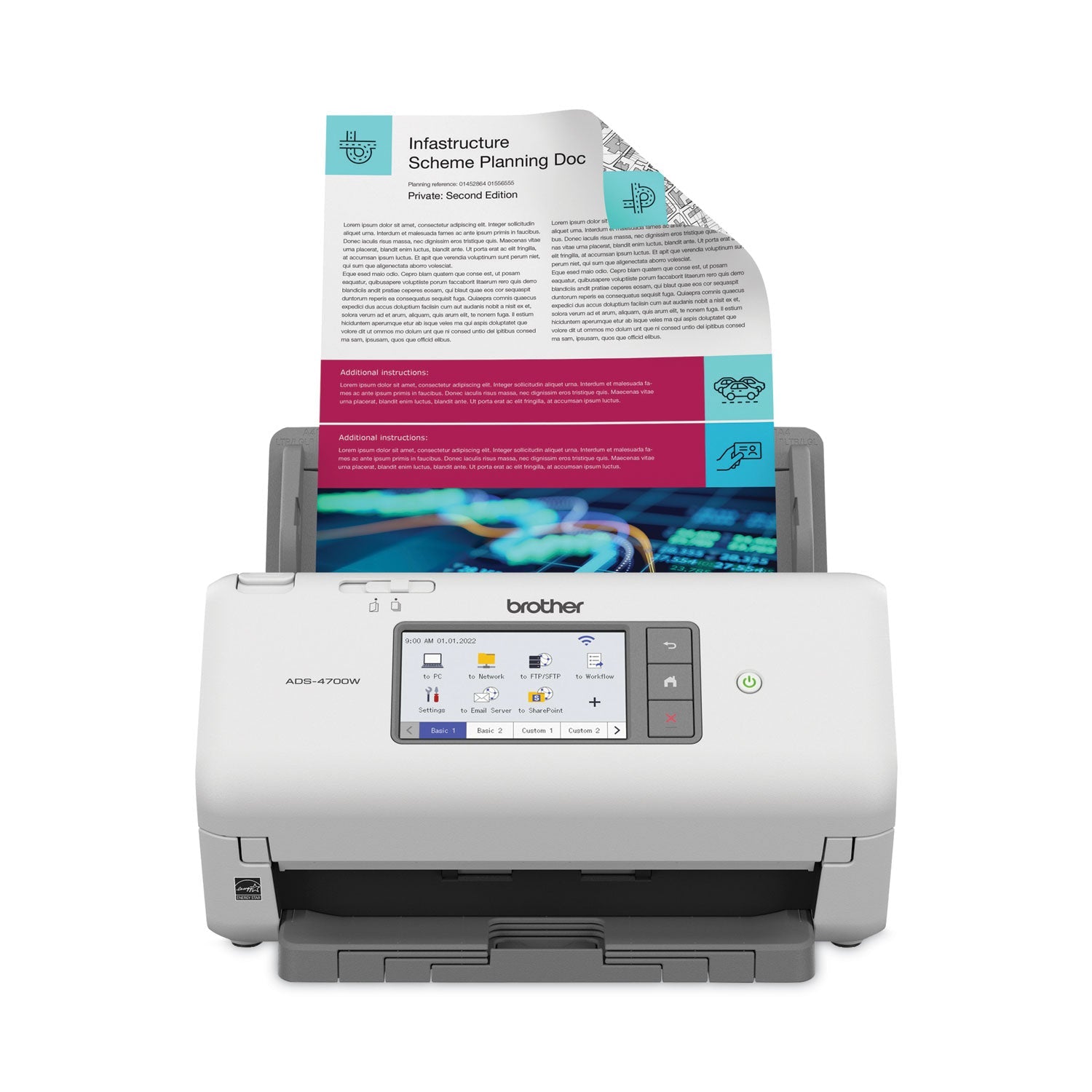 ADS-4700W Professional Desktop Scanner, 600 dpi Optical Resolution, 80-Sheet Auto Document Feeder