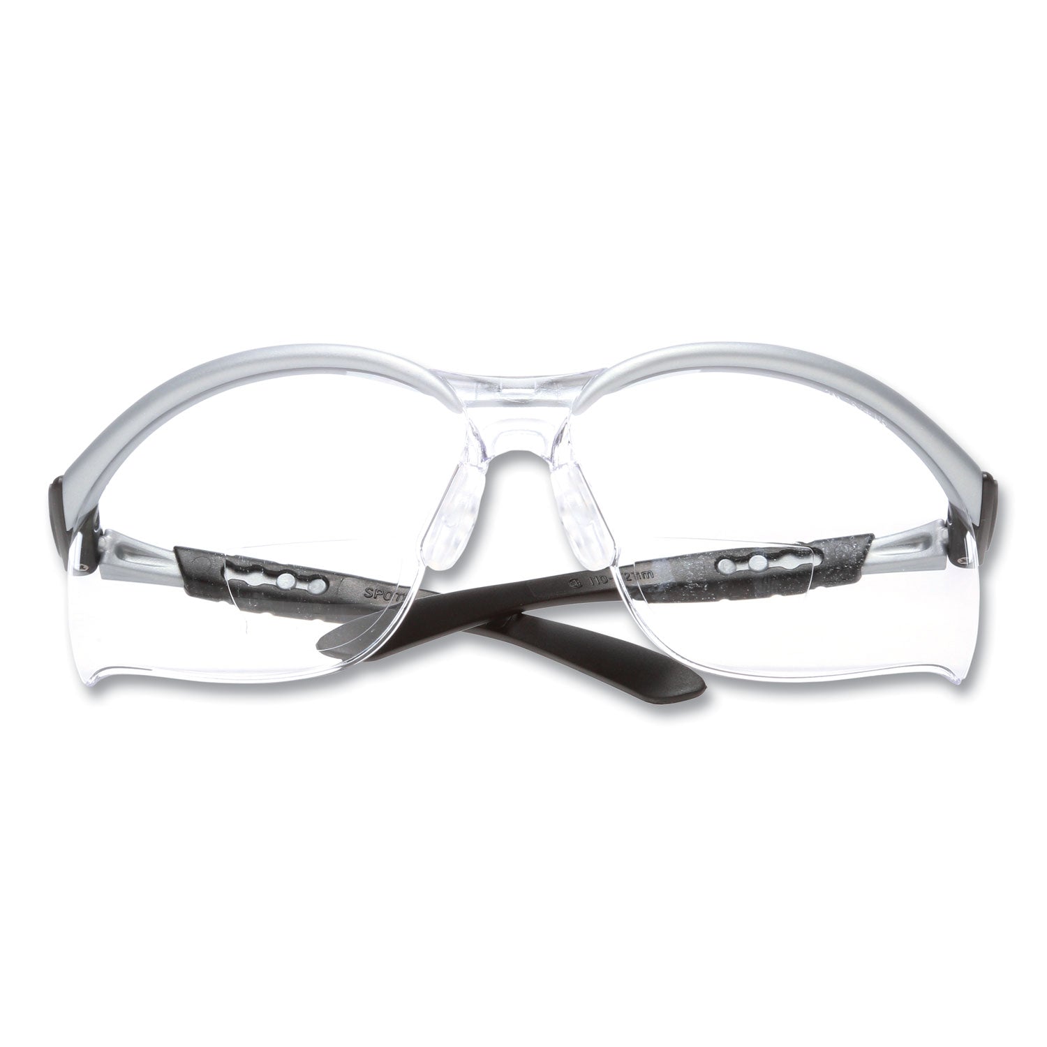 BX Molded-In Diopter Safety Glasses, 2.5  Diopter Strength, Silver/Black Frame, Clear Lens