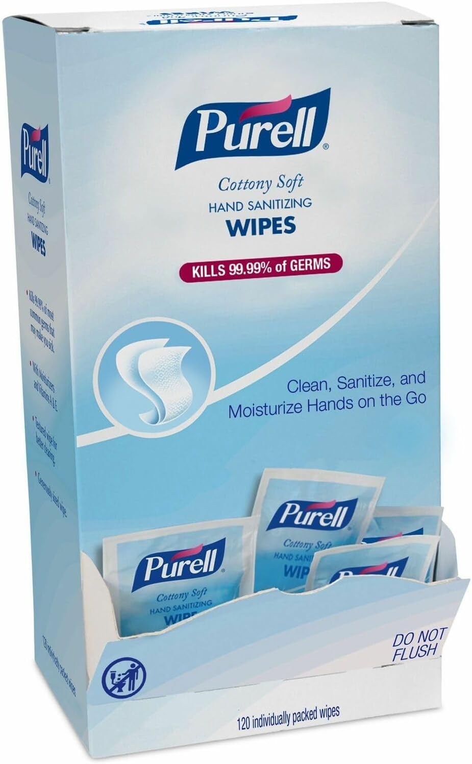 Cottony Soft Individually Wrapped Hand Sanitizing Wipes, 5 x 7, Unscented, White, 120/Box