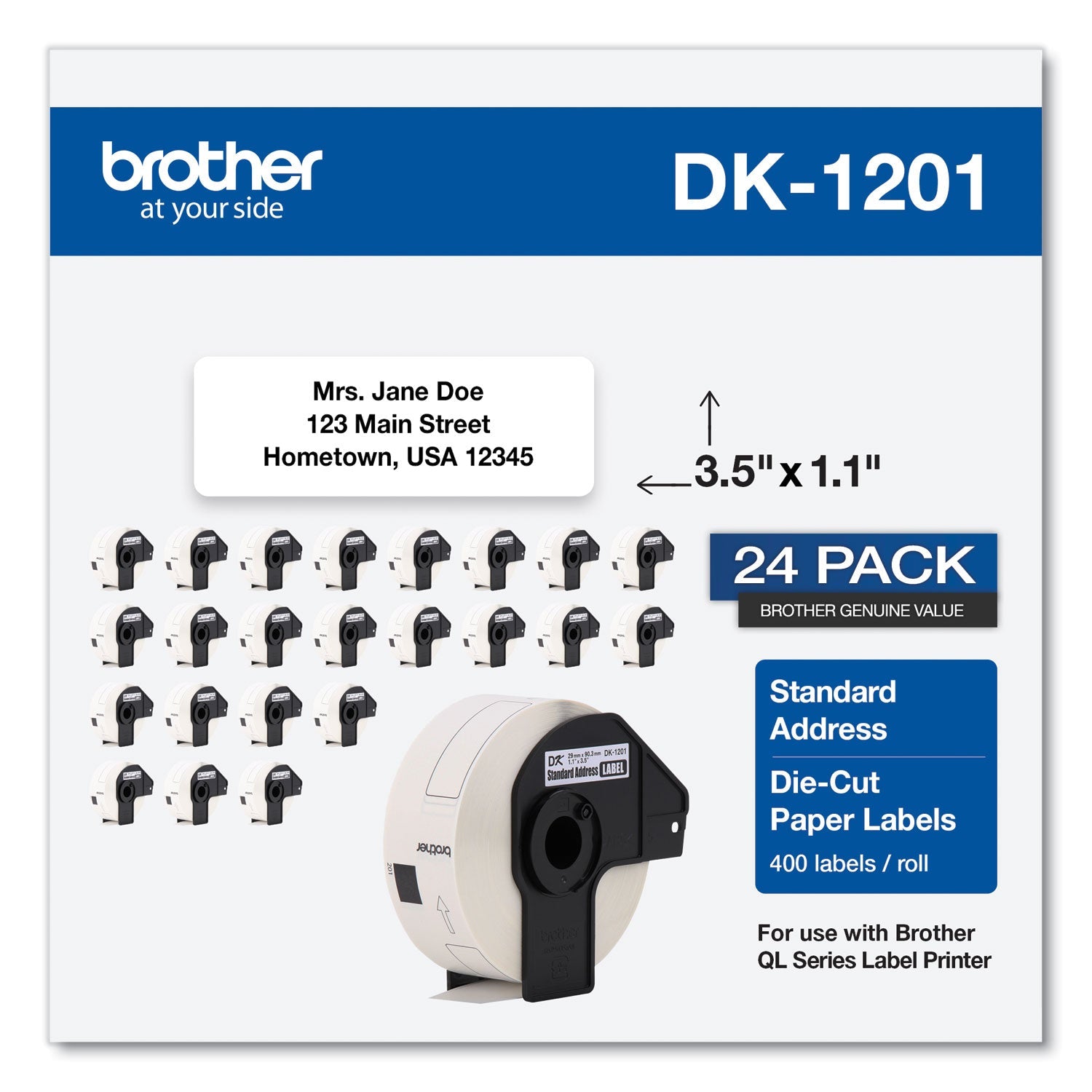 Die-Cut Address Labels, 1.1 x 3.5, White, 400 Labels/Roll, 24 Rolls/Pack