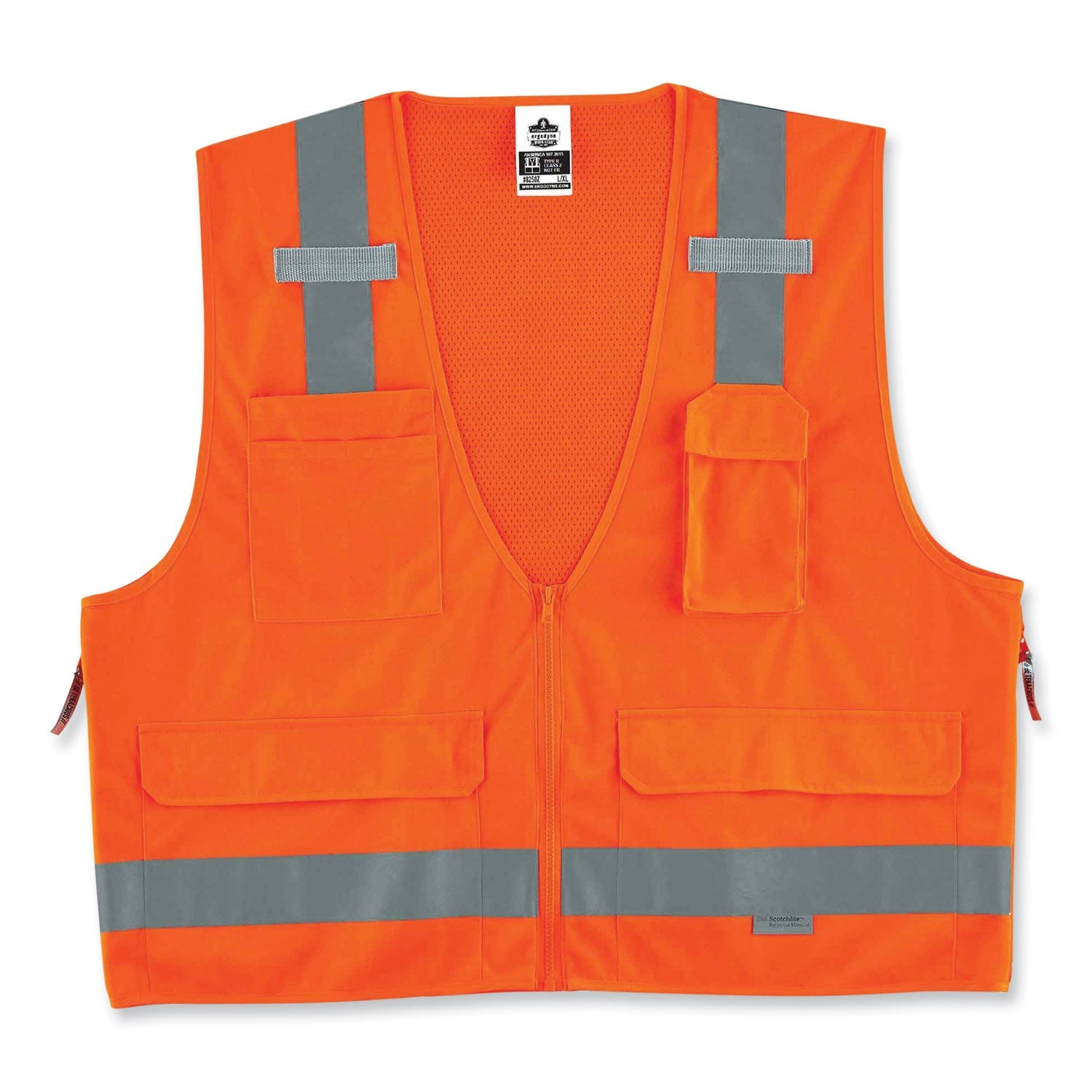 GloWear 8250Z Class 2 Surveyors Zipper Vest, Polyester, 4X-Large/5X-Large, Orange