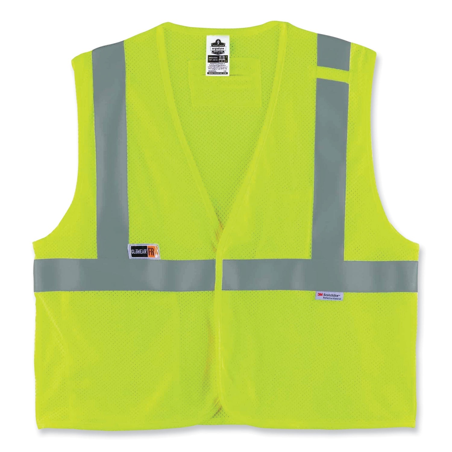 GloWear 8260FRHL Class 2 FR Safety Hook and Loop Vest, Modacrylic/Kevlar, 2X-Large/3X-Large, Lime