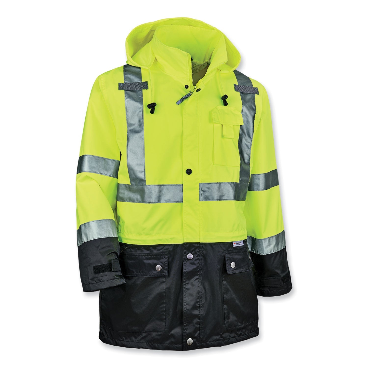 GloWear 8365BK Class 3 Hi-Vis Rain Jacket Black Bottom, 3X-Large, Lime