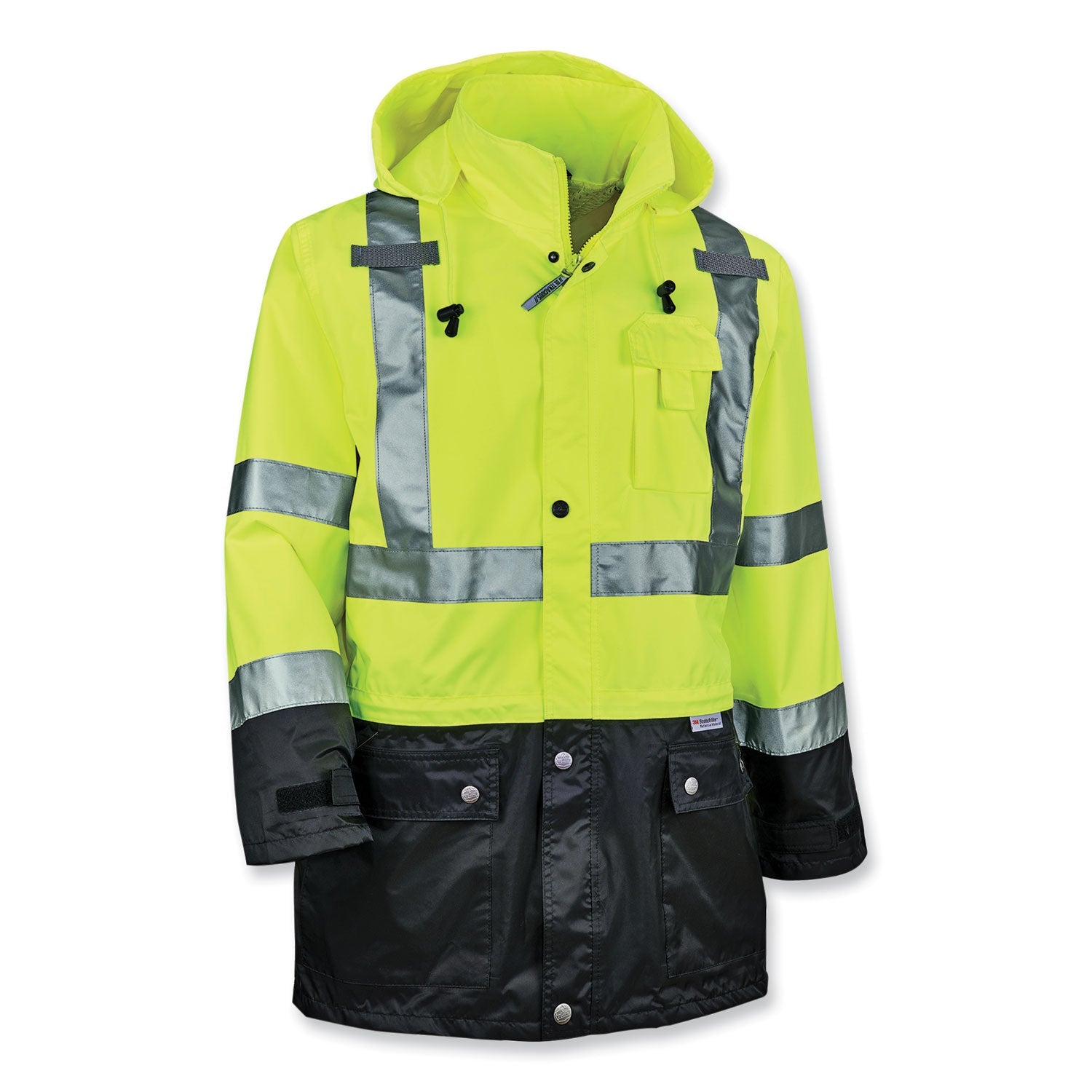 GloWear 8365BK Class 3 Hi-Vis Rain Jacket Black Bottom, Medium, Lime