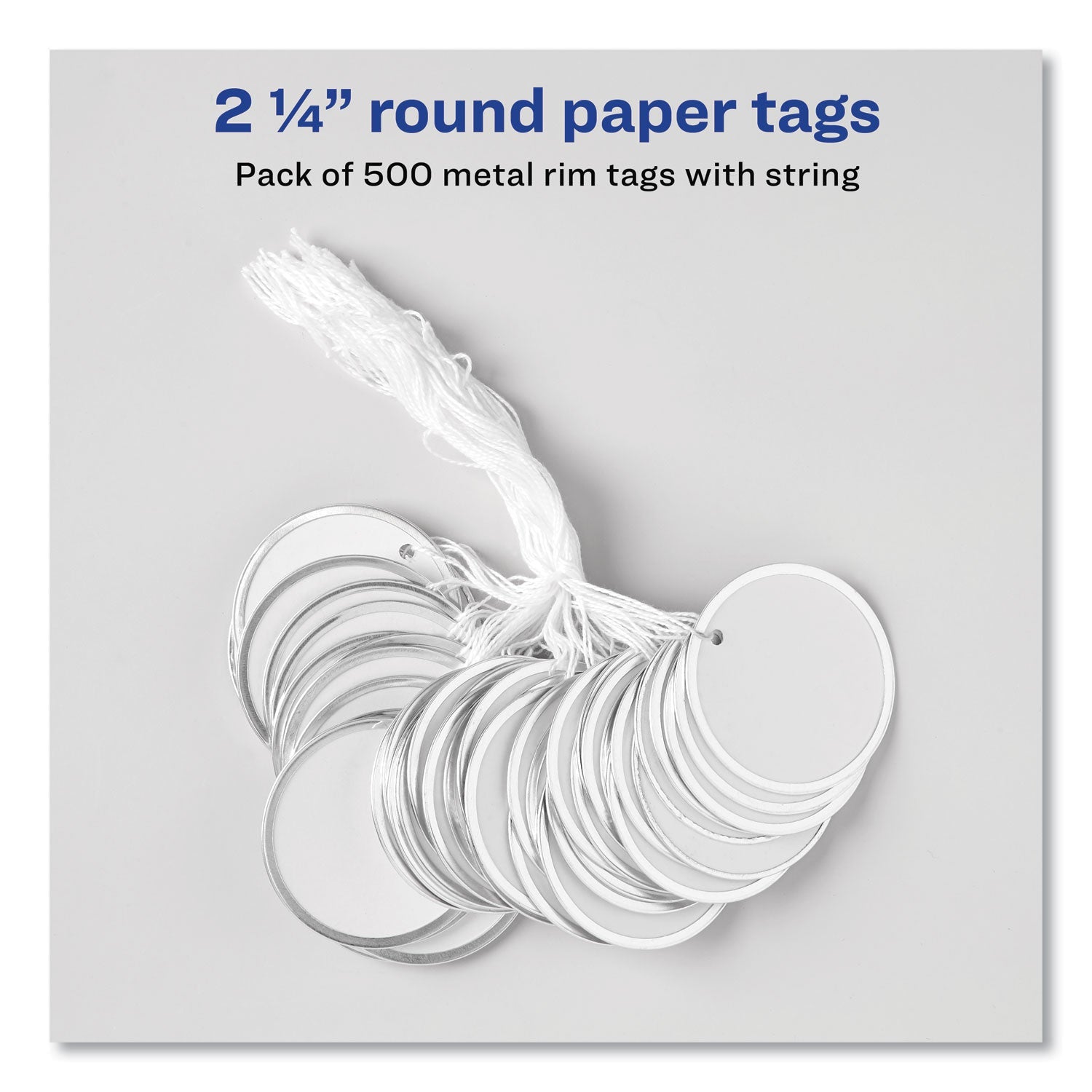 Heavyweight Stock Metal Rim Tags, 2.25" dia, White, 500/Box