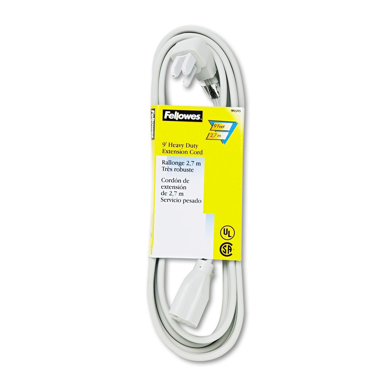 Indoor Heavy-Duty Extension Cord, 9 ft, 15 A, Gray