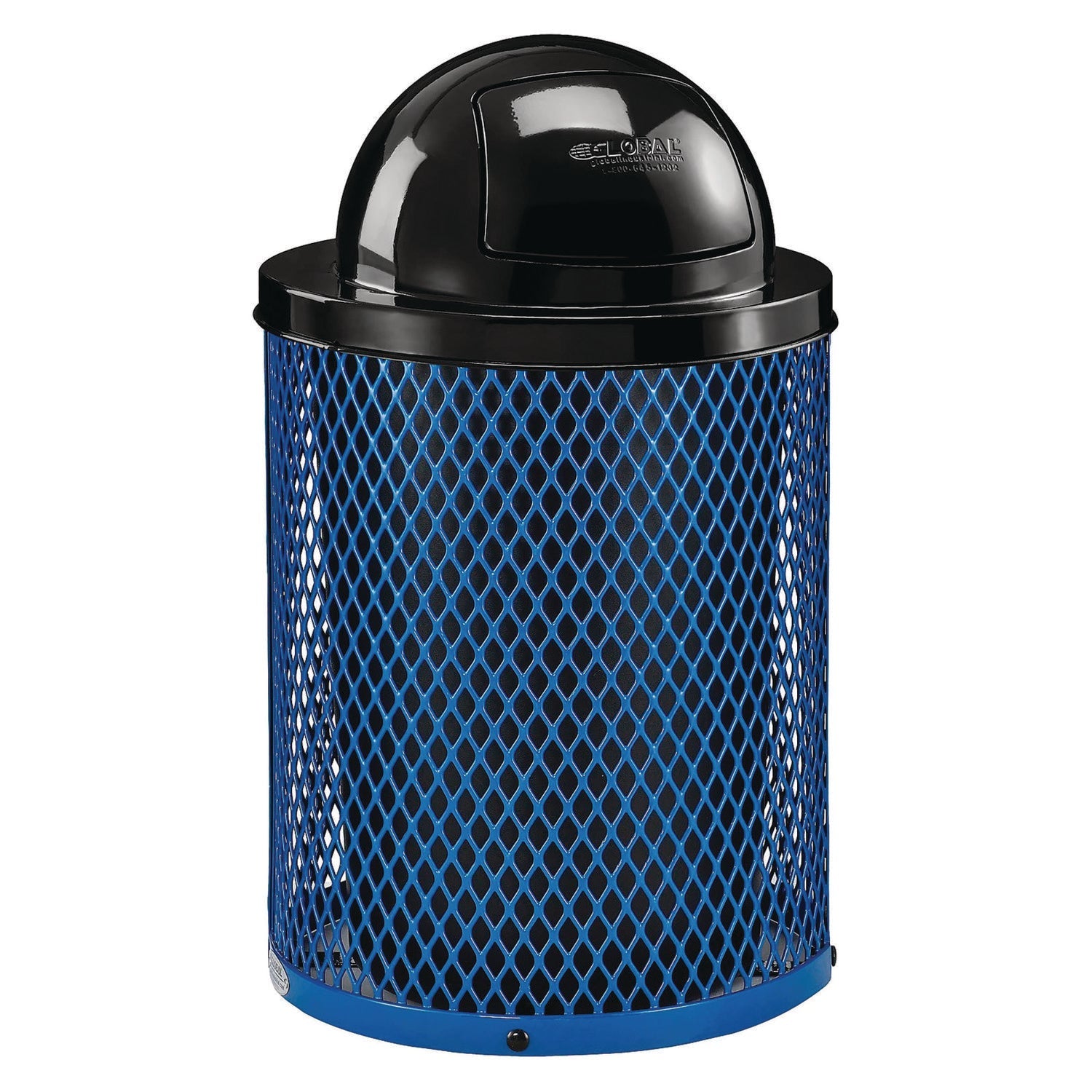 Outdoor Diamond Steel Trash Can, 36 gal, Dome Lid, Blue