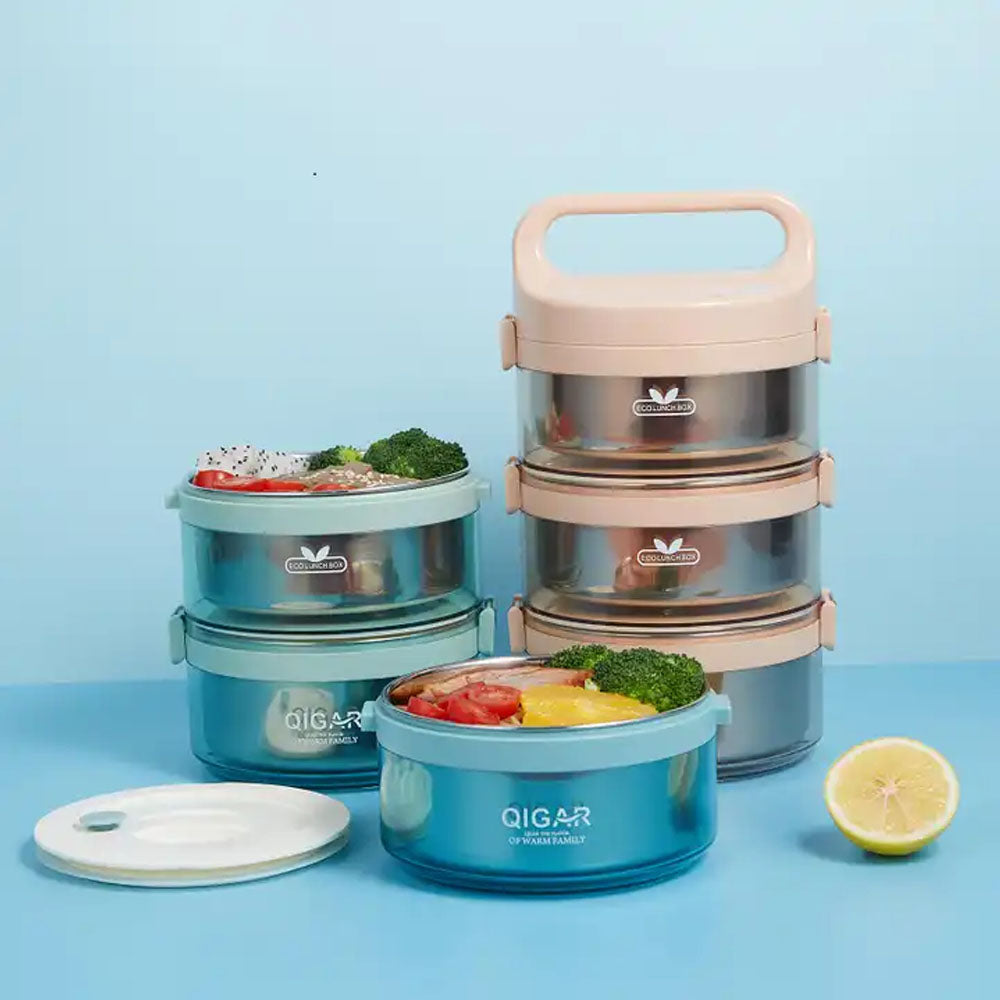 (NET)  Stainless Steel 3-Layer Lunch Box - 2.2LMint Green