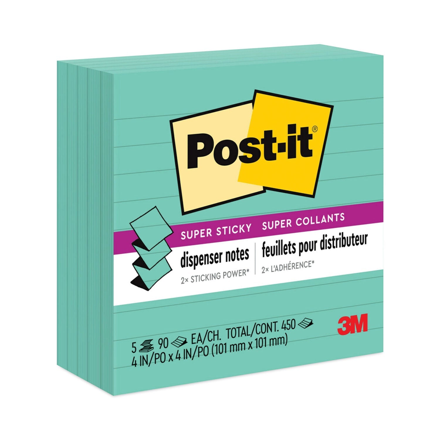 Pop-up Notes Refill, Note Ruled, 4" x 4", Aqua Wave, 90 Sheets/Pad, 5 Pads/Pack