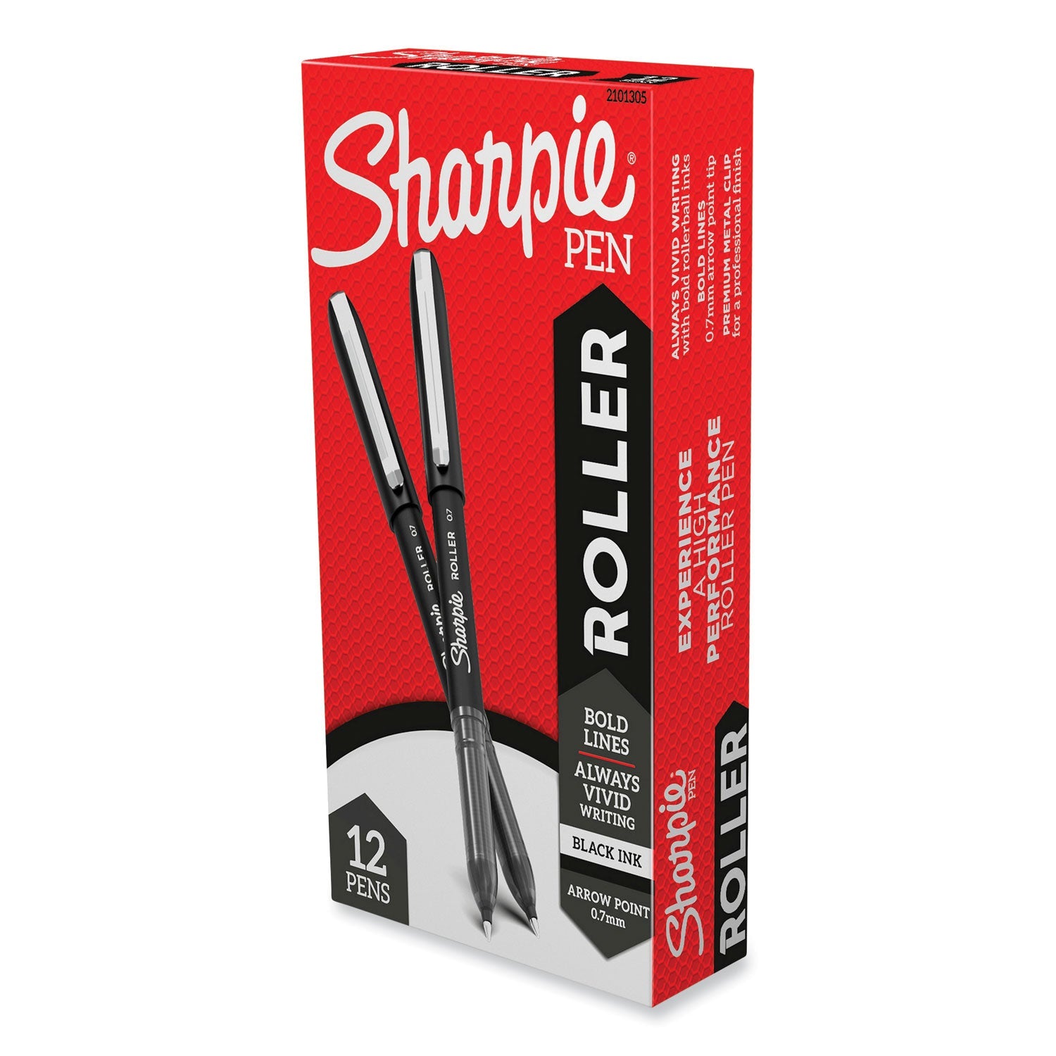 Professional Design Roller Ball Pen, Stick, Medium 0.7 mm, Black Ink, Black Barrel, Dozen
