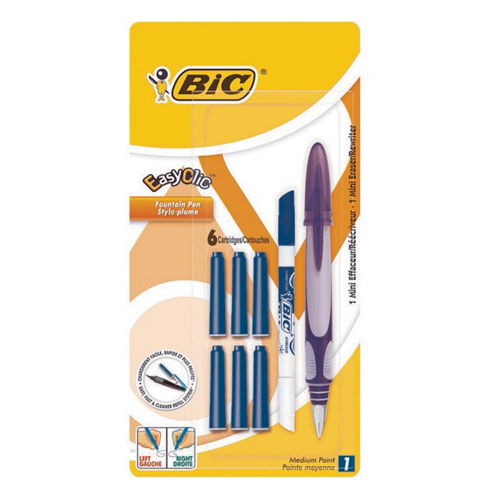 (NET) BIC Easy Clic Refillable Stylo Pen   6 ink cartridges   Mini Pic BicPURPLE