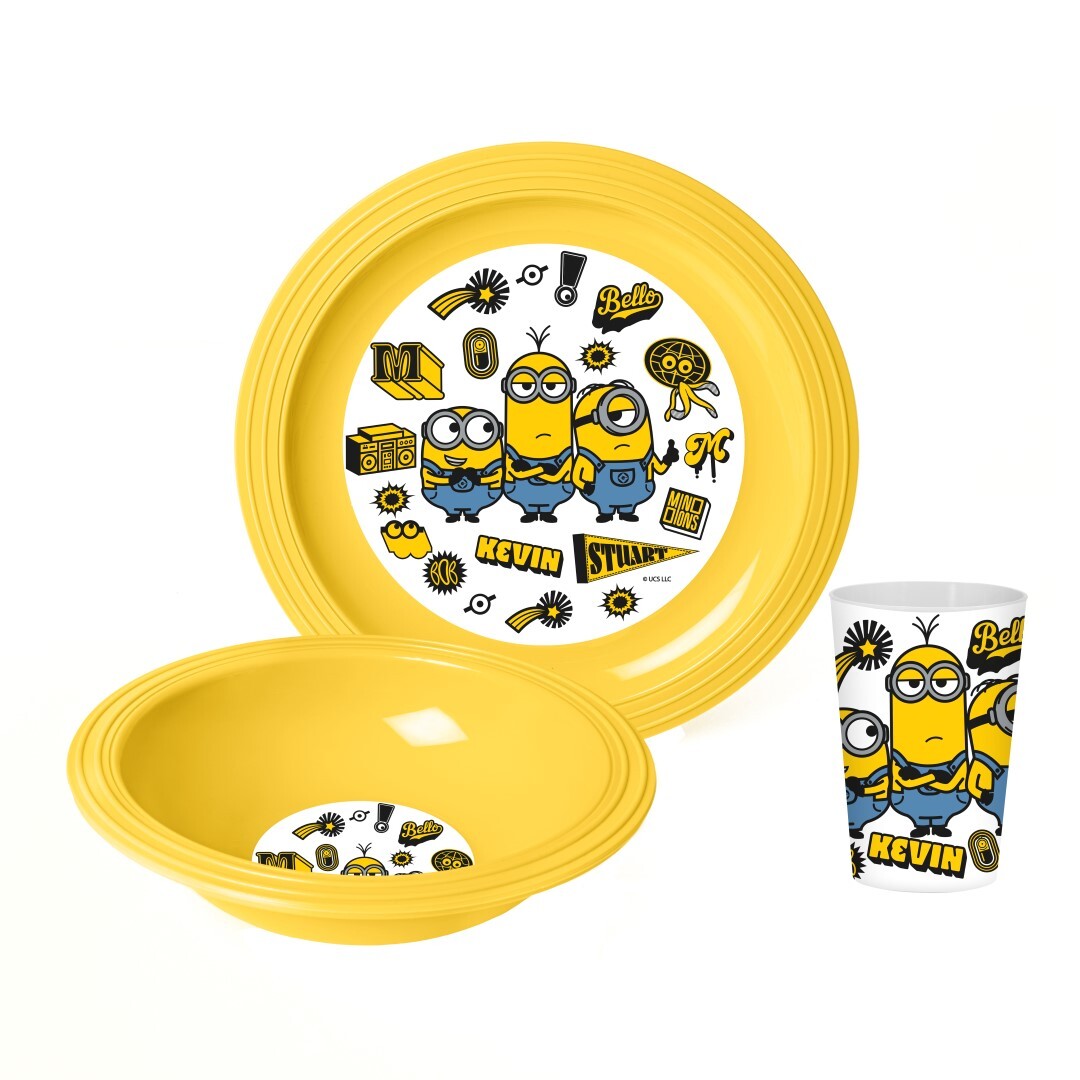 (Net) Herevin Breakfast Plastic Set Of 3 Pcs - Minions - Kevin & Friend