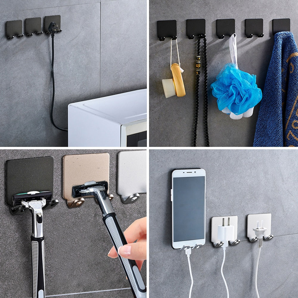 **(NET)**Adhesive Hook Hangers Storage Rack Kitchen Hooks Hanger Hook Bathroom Accessories/ 22FK184Black