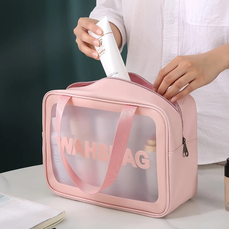 **(NET)**Multifunction Portable Large Capacity Pu Frosted Waterproof Cosmetic Bag / KC22-235 / kc23-209Pink