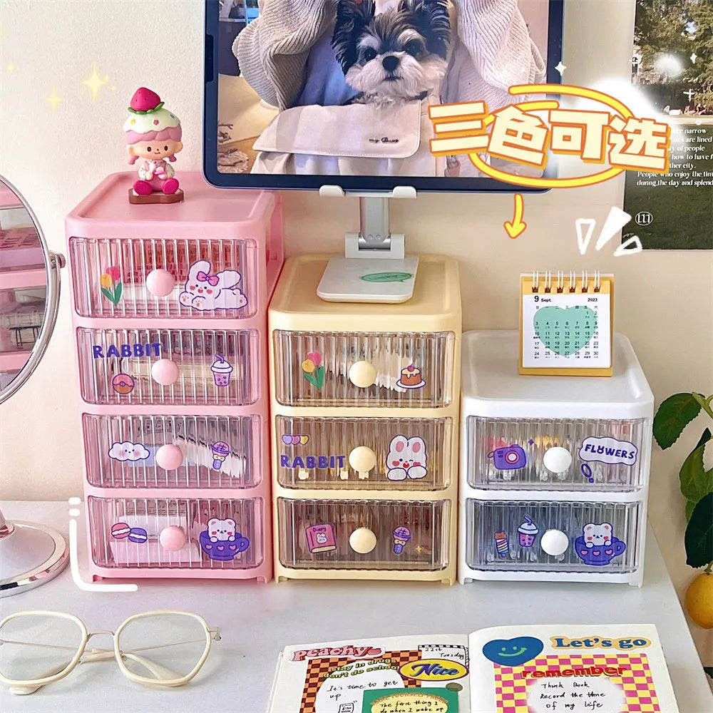 (net) Storage Box 3 Layers Stackable Desk OrganizerPink