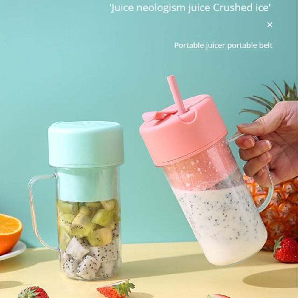 (Net) Straw Type, Juicing Cup, Portable Mini Juicer Straw Cup USB Rechargeable Electric Juicer Fruit Milkshake Blender / HP-08Blue