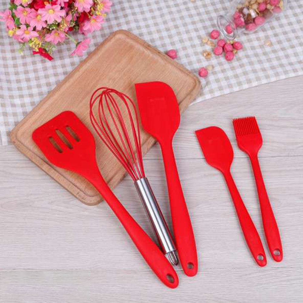 5 Pcs Non-stick Silicone Spatula Set Home And Kitchen Accessories Cooking Tools For Baking / KQ434Red