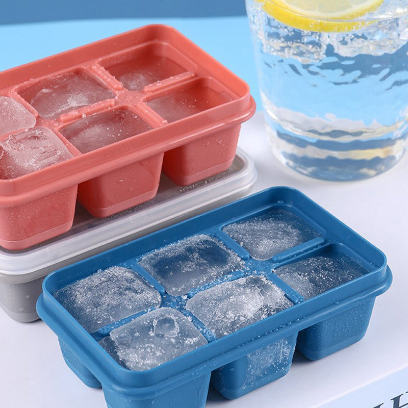 6 Grids Silicone Ice Cube Mould with Lid DIY Soft Bottom TrayPetrol