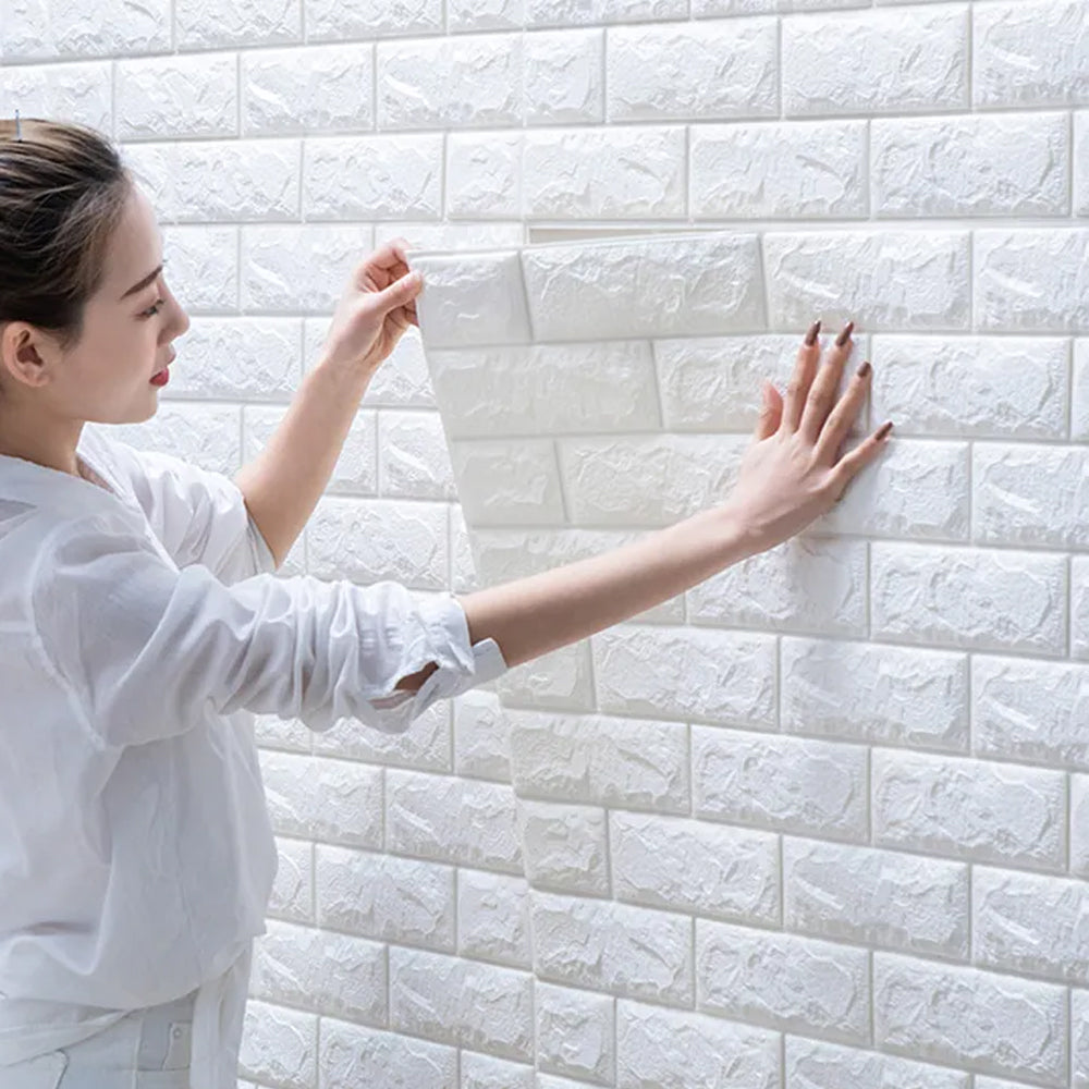 Brick Pattern Anti-collision Sponge Wallpaper Modern Wall Background Decoration WallpaperWhite