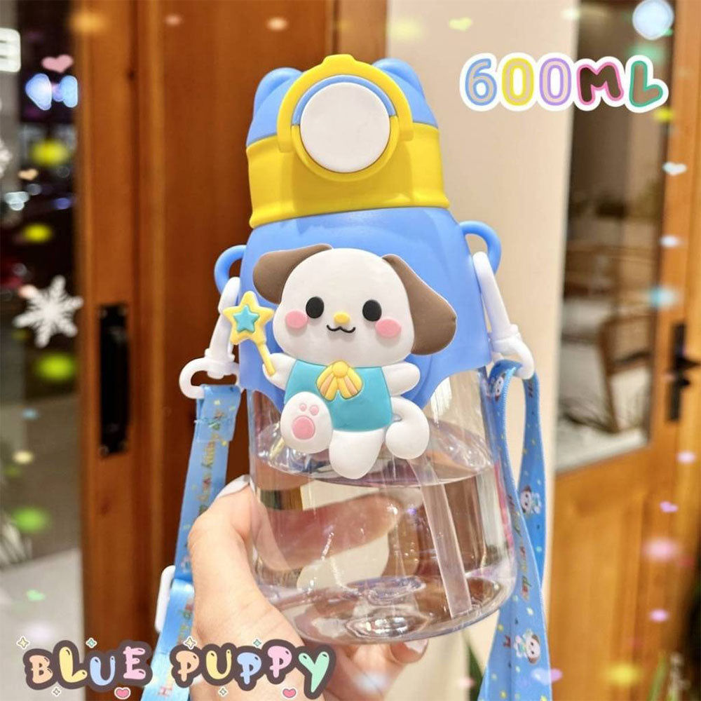 Cartoon Kids Water Bottle With Straw 600 MLBlue