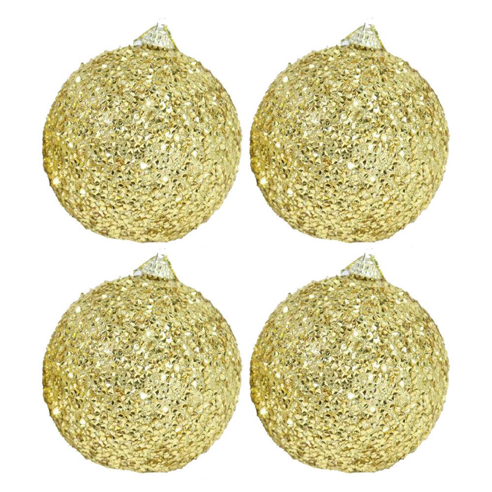 Christmas Glittered Gold Balls Tree Decoration Set 4 Pcs