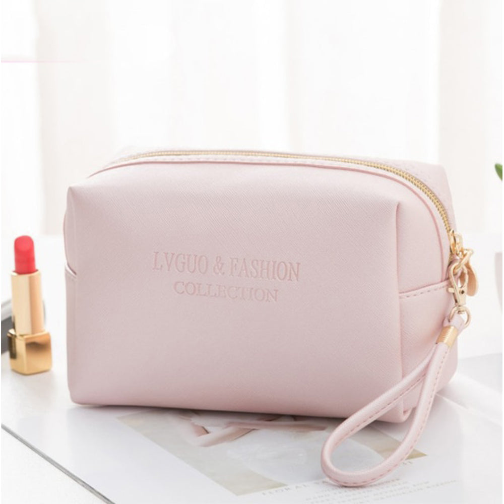 **(NET)**Women Octagonal Cosmetic Bag PU Leather Waterproof Zipper Make Up Bag Beauty Case / 22FK196/ KC22-219Pink