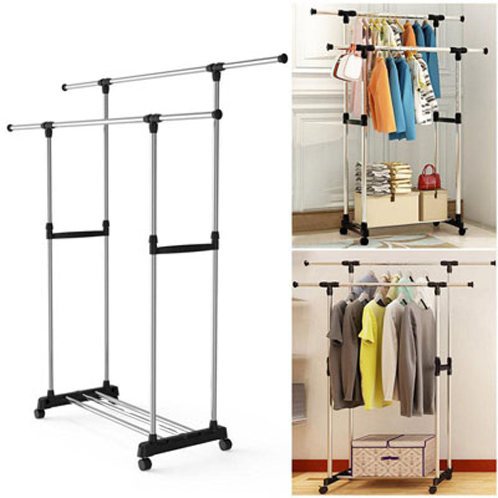 Double Pole Telescoplc Clothes Rack Clothes Horse / 903Black