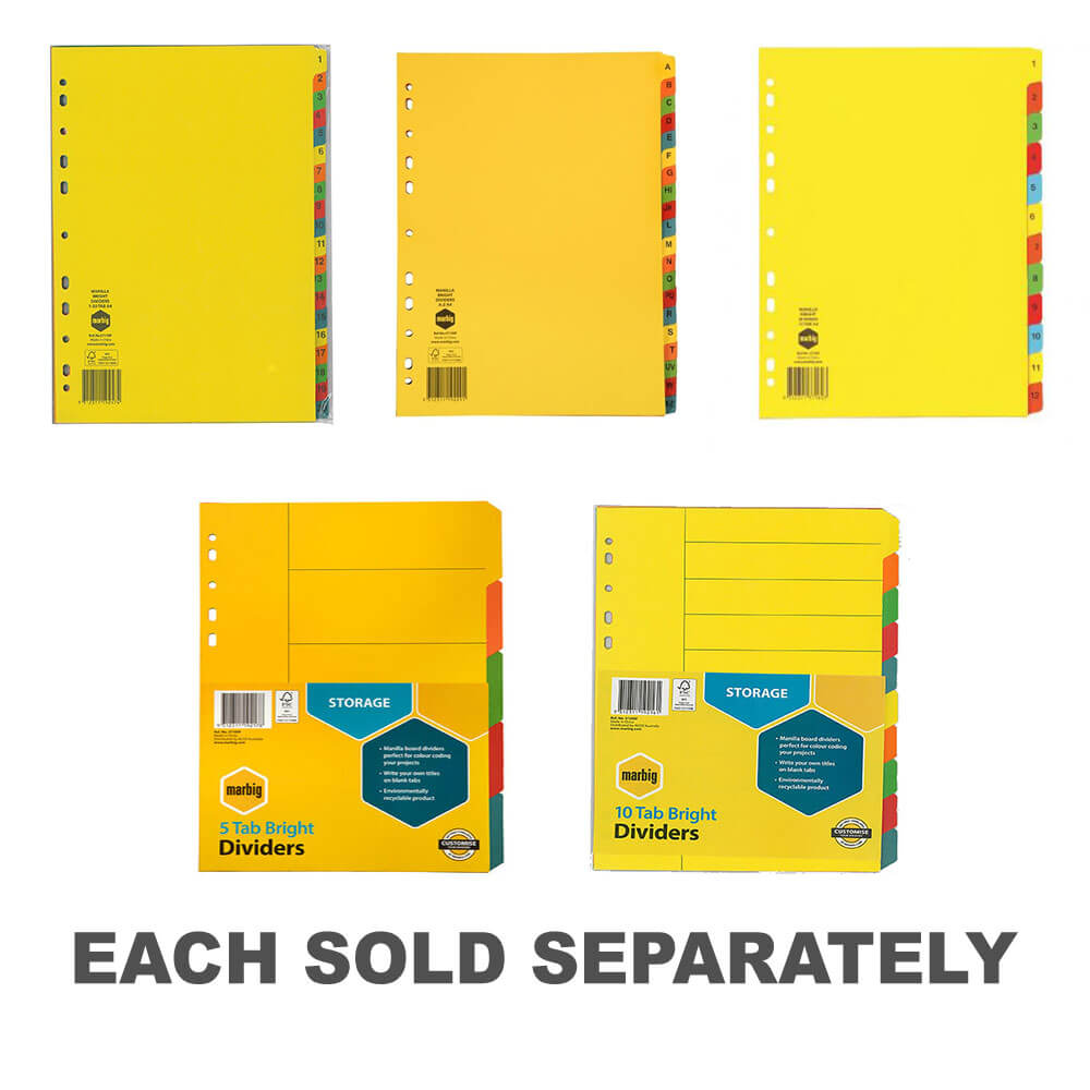 Marbig Manilla Bright Dividers (A4)1-12 Tab