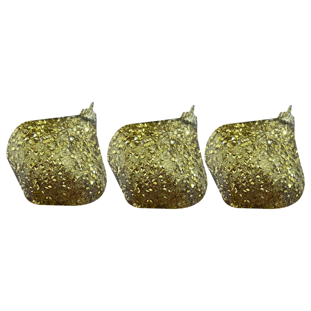 Gold Oval Shaped Christmas Balls Set - Elegant Tree Decorations (3 Pcs)