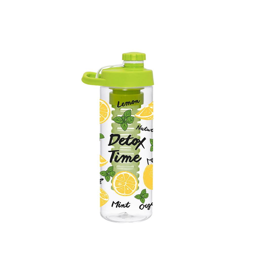 Herevin  Water Bottle with New Fruit Infuser Screw Cap-Lemon-Detox Time / 650 ml