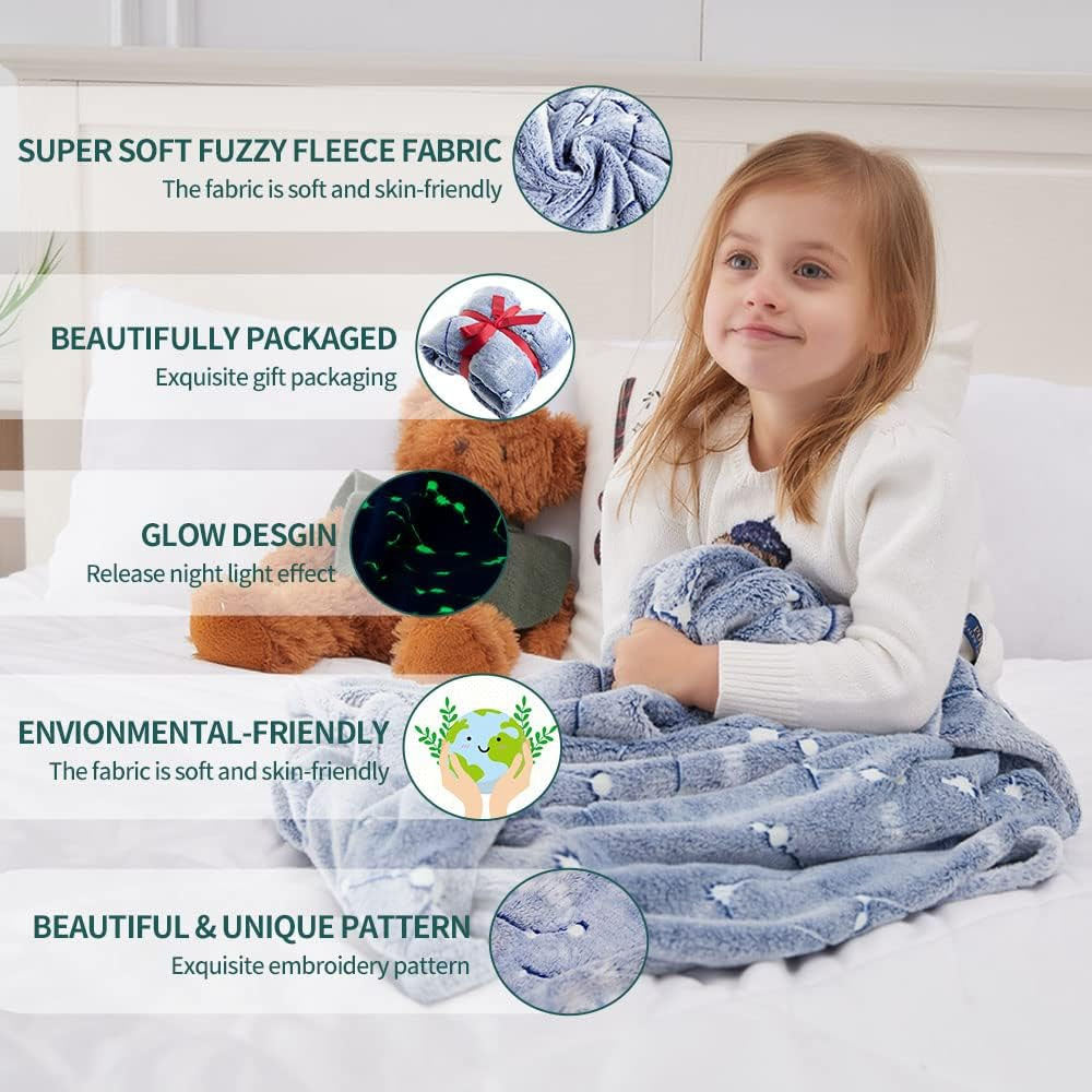 Magic Glow in The Dark Blanket Throw with Star Sky Objects Super Soft Snuggly Fluffy / JN-678Grey