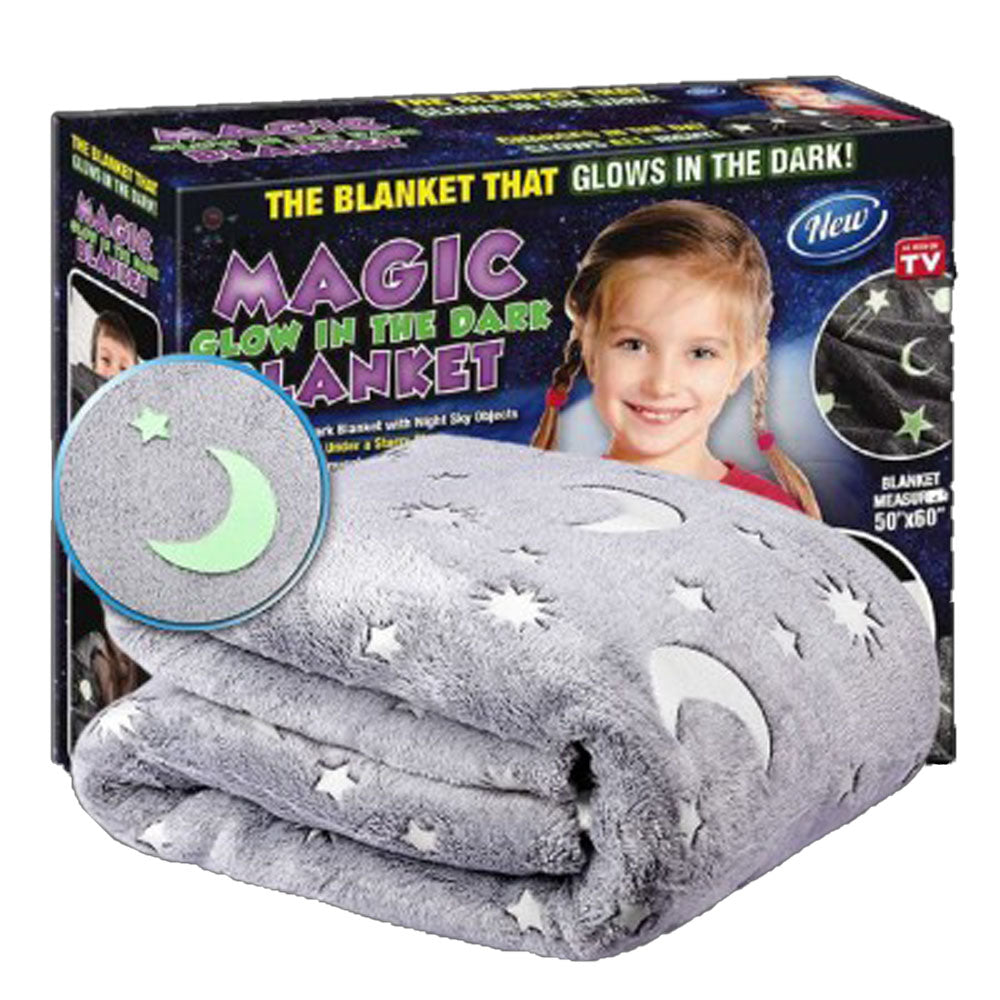 Magic Glow in The Dark Blanket Throw with Star Sky Objects Super Soft Snuggly FluffyGrey