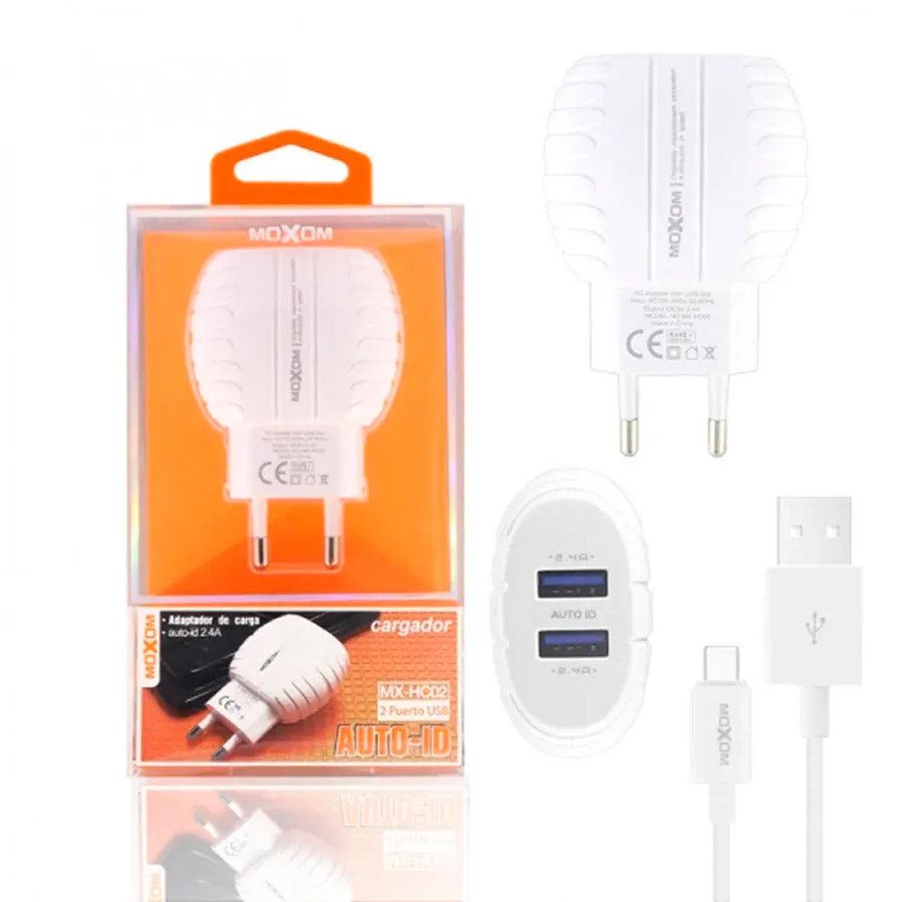MOXOM MX-HC02 Electric Charger Two Ports Fast Charging 2.4A High Quality MOXOM MX-HC02 Auto-ID 2.4a Fast Charging 2USBMicro / White