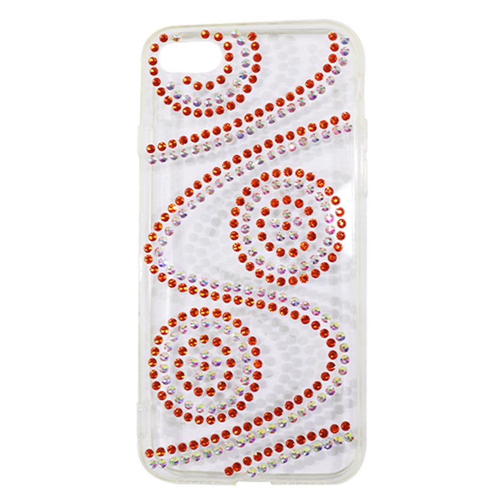 Phone Cover For Iphone 8 (Transparent with Strass) / AE-44Orange& Silver