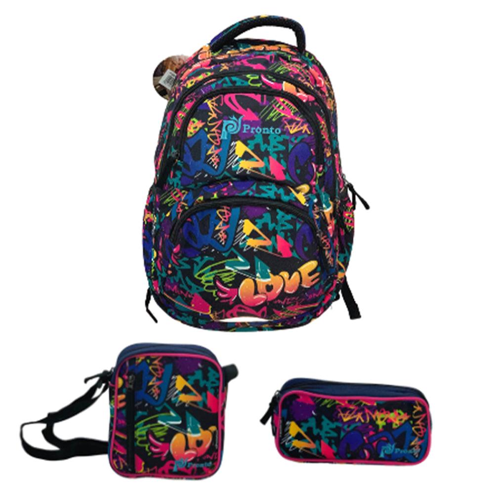 Pronto 18 Inch Graffitti School Bag Set-8 ( 3 Piece )