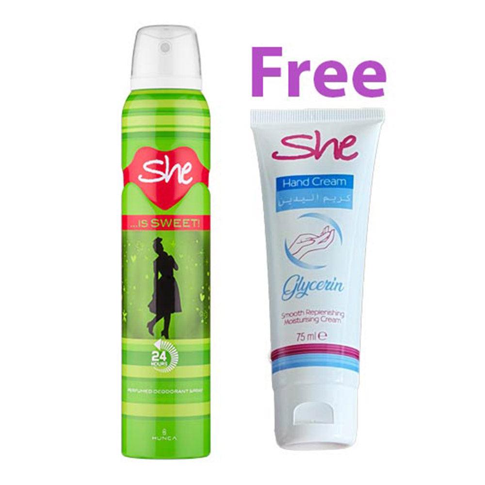 She Deodorant 200ml Sweet Plus Hand Cream Glycerin 75ml Free / GT-7857