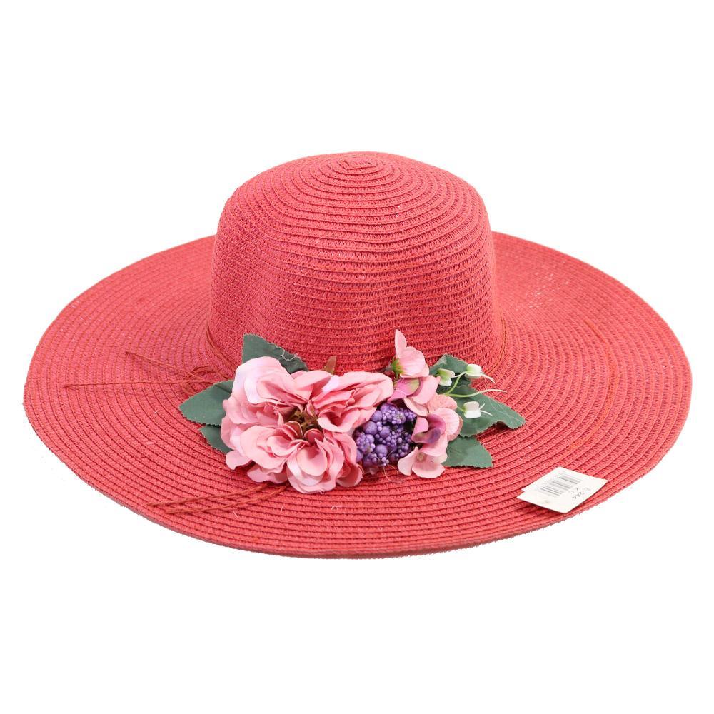 Straw Wide Brim Flower Deigned Hat E-244Navy