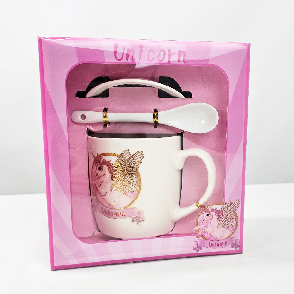 Unicorn Ceramic Mug With Plate And Spoon
